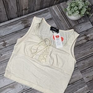 Cider Ivory Lace-Up Crop Top